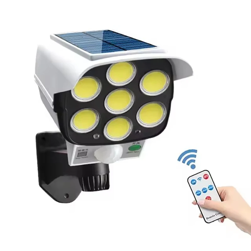 3 طرق إضاءة متعددة الزوايا كاميرا محاكاة عالية أضواء المراقبة الشمسية 77 LED/COB مستشعر حركة خارجي مصباح جداري