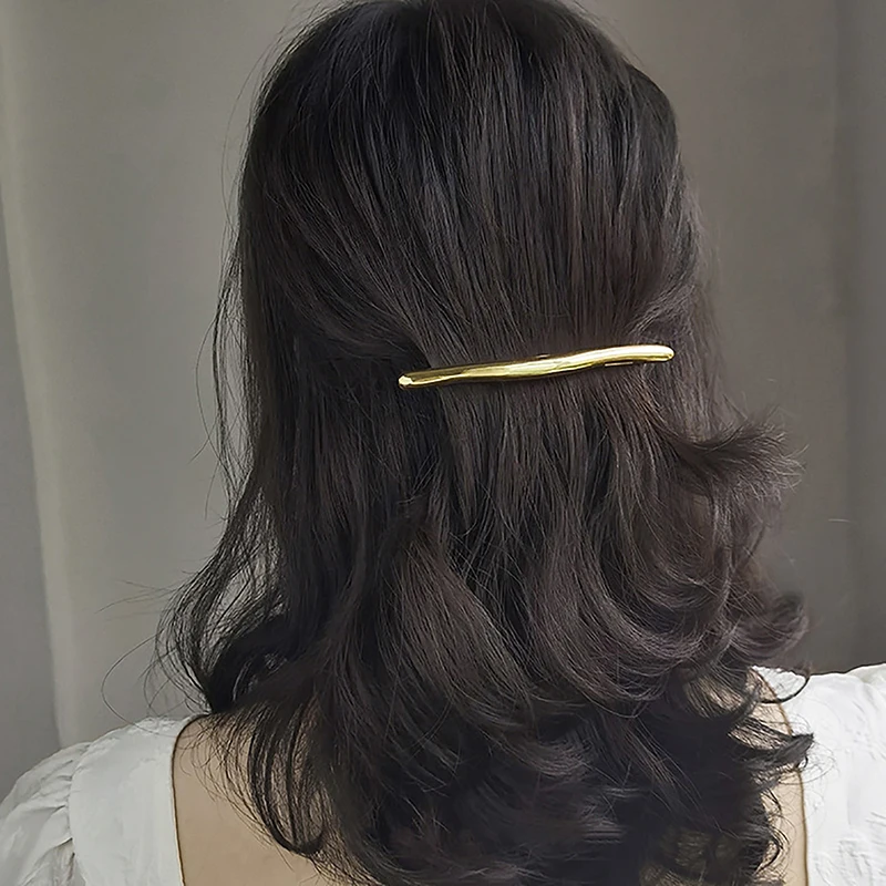 11cm One Word Hairpin Women Metal Golden Strip Long Barrettes Hair Clips Vintage Hairpins Automatic Smooth Spring Clip Hairgrip