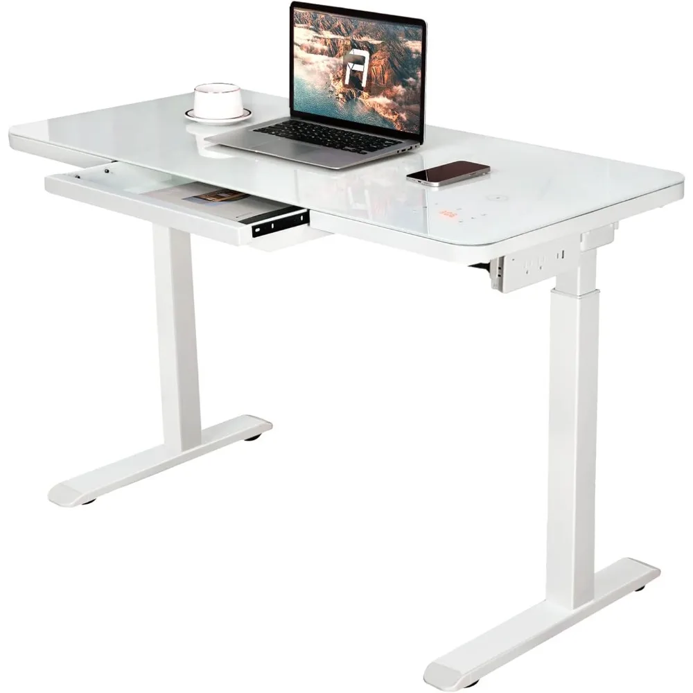 

Stnding Desk with Tempered Glass Top 45 x 23 Inches Modern Height Adjustable Desk Adjustable Ergonomic Desk with Drawers