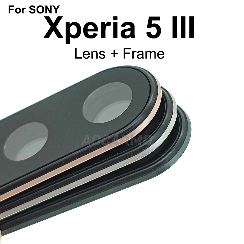 Aocarmo For Sony Xperia 5 III / X5iii XQ-BQ52 BQ72 SO-53B Rear Back Camera Lens Len Glass With Adhesive Sticker Ring Frame