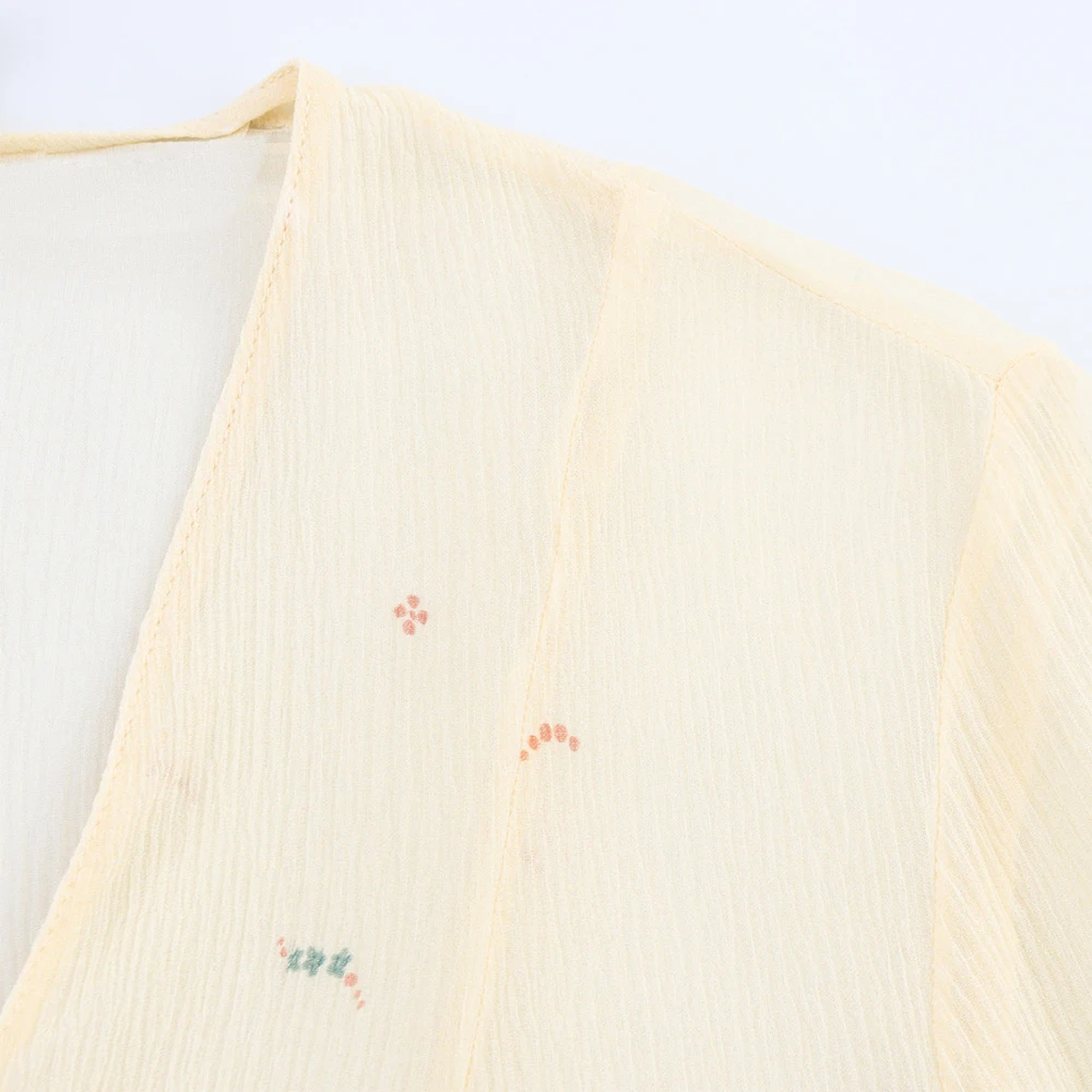 Deeabae Silk Printed Long Sleeve V-Neck Women's Shirt Summer New Arrival French Style Fashionable Top For Ladies