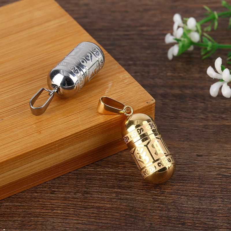 Fashion Necklace Mini Medicine Box Case Hanging Neck Gold Stainless Steel Outdoor Travel Emergency Medicine Storage Box