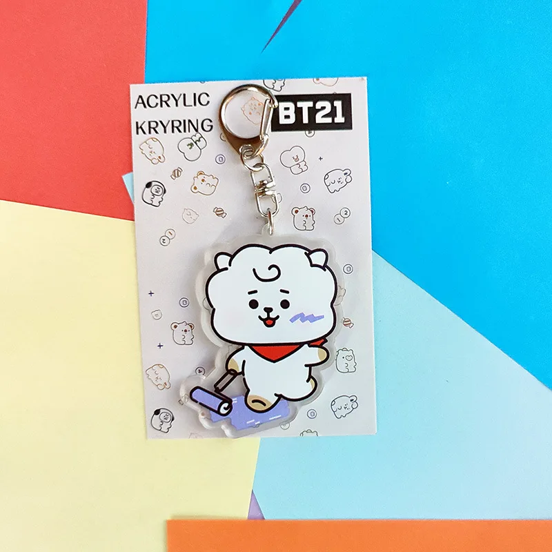 Nuovo Bt21ed Kawaii Anime Tata Rj Cooky Chimmy Graffiti portachiavi in acrilico simpatico cartone animato borsa ciondolo ornamento regalo per ragazze