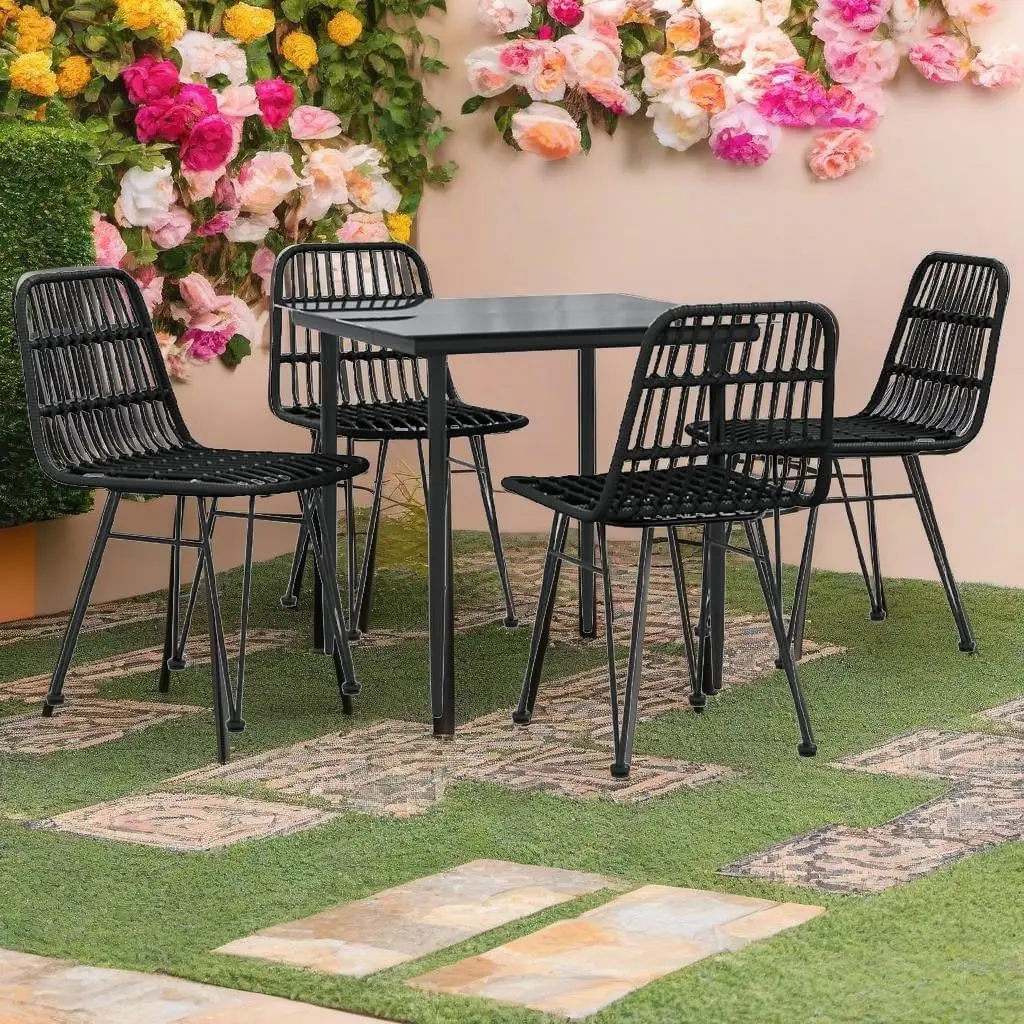 5-Piece Black Poly Rattan Patio Dining Set for Stylish Outdoor Dining