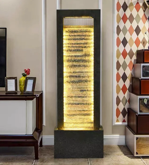 LED-Lit Modern Waterfall Resin Fountain - Contemporary Indoor Decor, Illuminated Water Feature For Patio & Backyard Zen Spaces