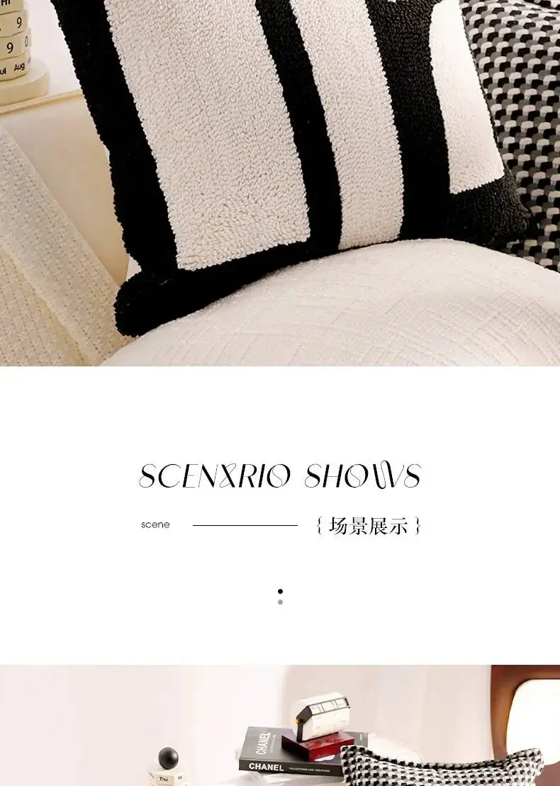 Luxuriöser französischer Stil Schwarz-Weiß Dekokissenbezug Chenille Boho Weiche Moderne Kissenhüllen für Sofa- und Bettdekoration – Detail 5