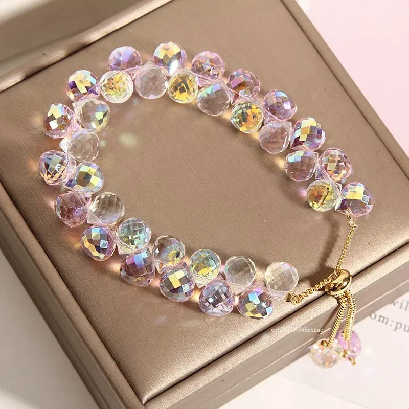 Elegante braccialetto di cristallo artificiale multicolore Bracciale di perline di pietra fatto a mano lucido di moda per gioielli da donnaعات 