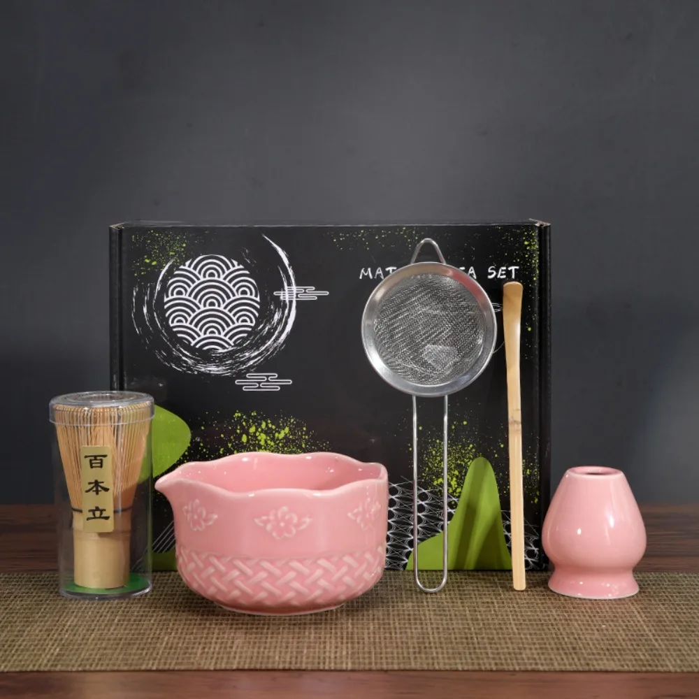 

5 шт., бамбуковый керамический японский чайный сервиз матча с носиком, пищевой набор венчиков матча, многоразовый безопасный венчик для зеленого чая, перемешивание