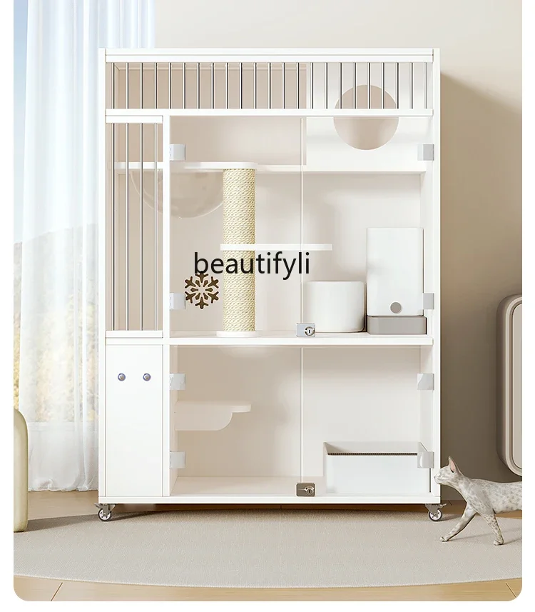 

Cat Villa White Home Cabinet Indoor Solid Wood Cat Cage Oversized Free Space Cattery House Cat Nest Customization