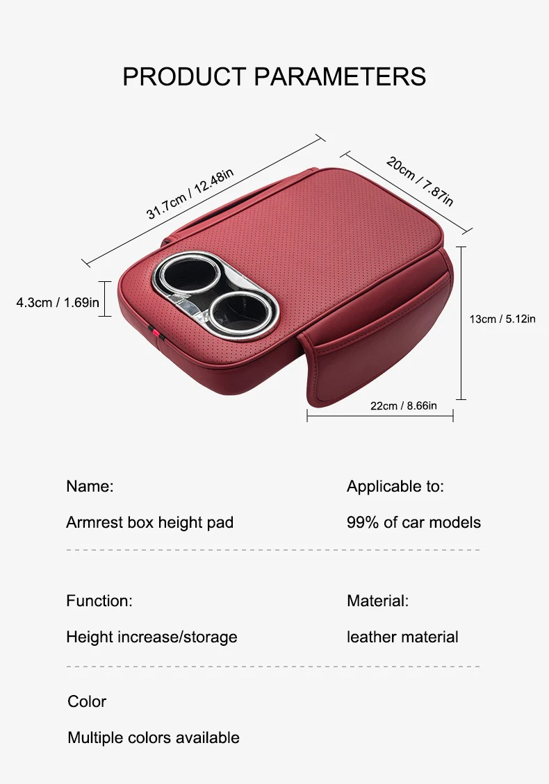 2026 Car Center Console Armrest Cushion with 2Cup Holder Leather Heighten Pad Creative Comfortable Armrest Cover For Mazda 3 5 6