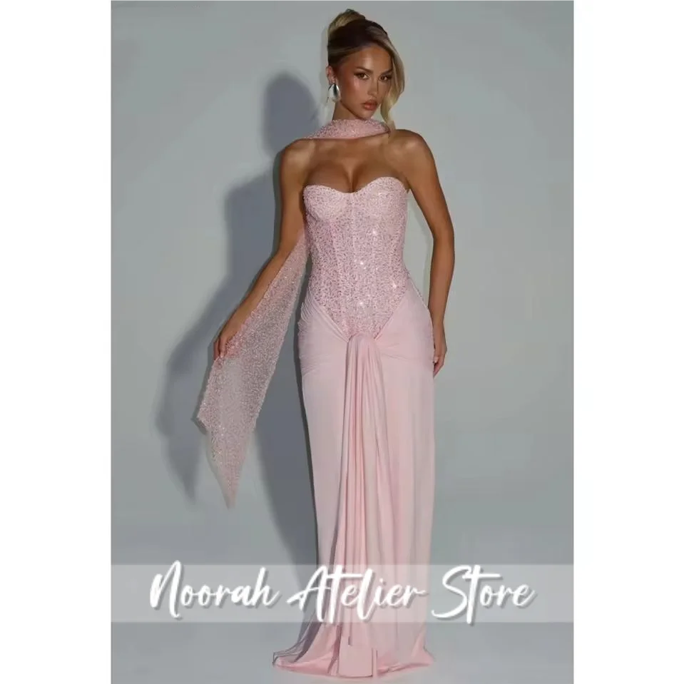 

New Strapless Sleeveless Wedding Party Dresses Customized Back Zip Mermaid Evening Dresses Beaded Elegant vestidos de fiesta
