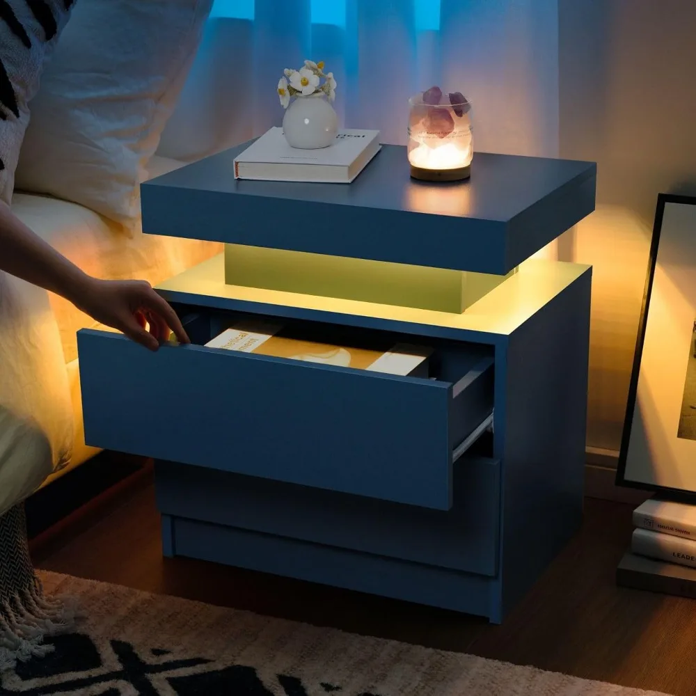 LED-nachtkastjes set van 2 moderne nachtkastjes met 2 lades LED-nachtkastjes voor woonkamer slaapkamer