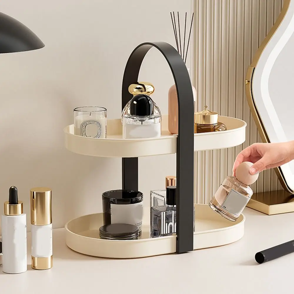 

Modern Large Capacity 2 layers Handheld Storage Rack Waterproof Plastic Cosmetics Storage Tray Removable Display Stand for Home