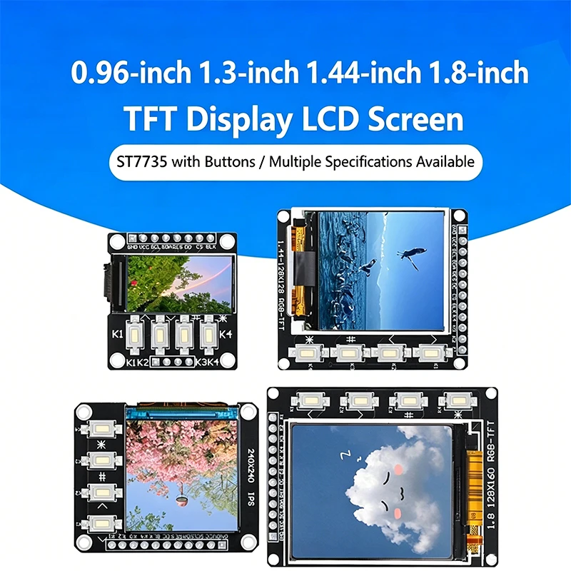 0.96/1.3/1.44/1.8 Inch ST7735 SPI TFT LCD Display Module with 4 Independent Buttons, 3.3V Color Screen for Arduino DIY Project