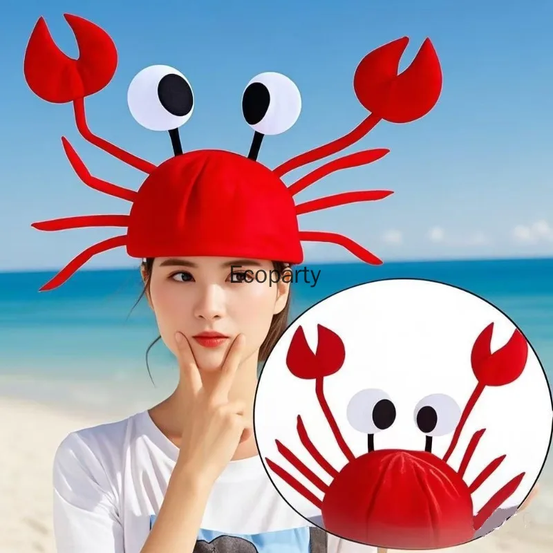 الكبار الاطفال هالوين الأحمر جراد البحر كراب البحر الحيوان قبعة مضحك هدية عيد الميلاد زي ملحق قبعة لعيد ميلاد حزب صور الدعائم