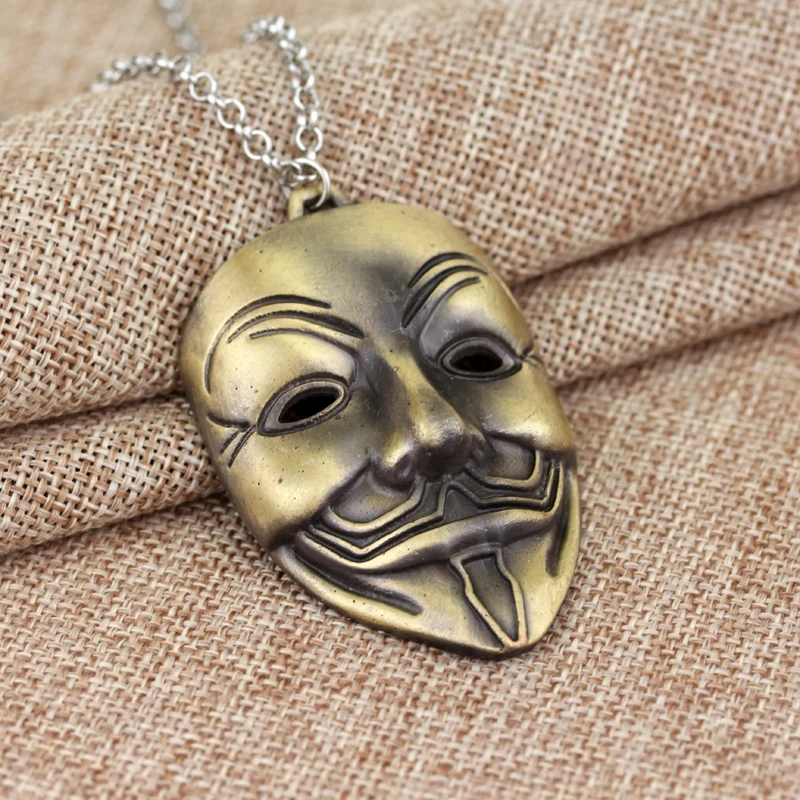 Moive Jewelry V For Vendetta Anonymous Mask Hip Hop Pendant Hacker Mask Zinc Alloy Necklace Fashion Llavero 4 Colors