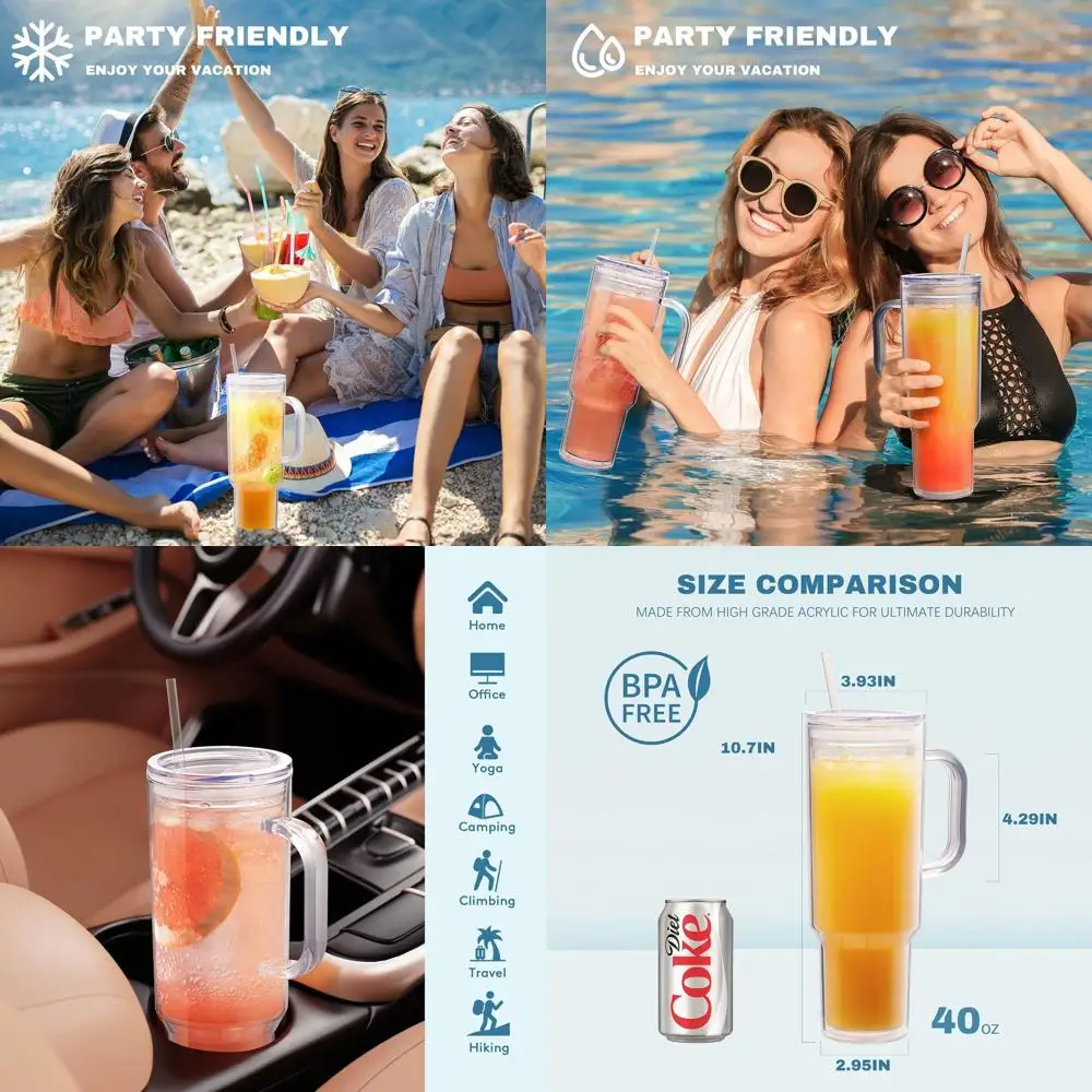 

Double-Walled Insulated Acrylic Tumbler with Handle, Straw Lid, and Car Cup Holder (2-Pack)