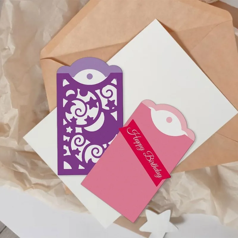 2pc 3D Pocket Envelope Cutting Dies for Card Making Hollowed Out Flower Envelope Die Cuts Carbon Steel Embossing Stencils
