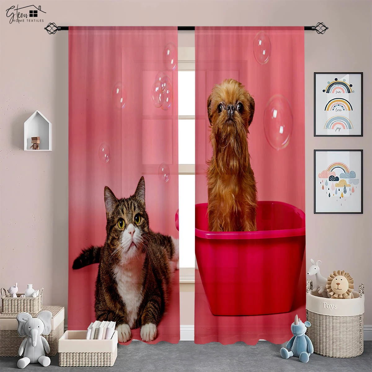 Animal 3D Printed Curtains Giraffe Elephant Tiger Lion Leopard Zebra Crane Deer Fox Dog Cat Children Children Printed Curtains