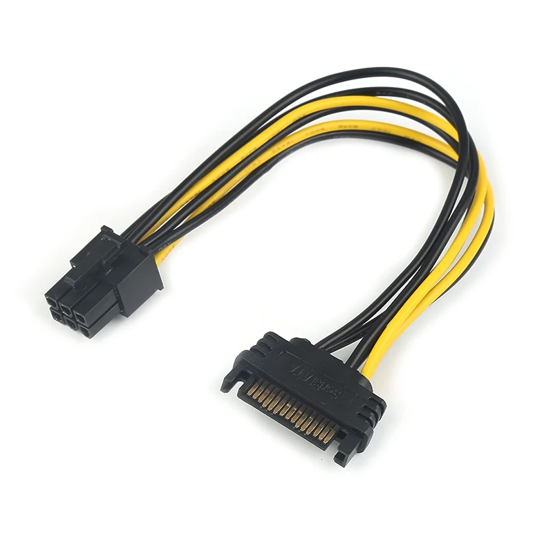 SATA-PCI Express 6ピン電源アダプターケーブル,15ピン,20cm,卸売り,GPUカード,新品,2023