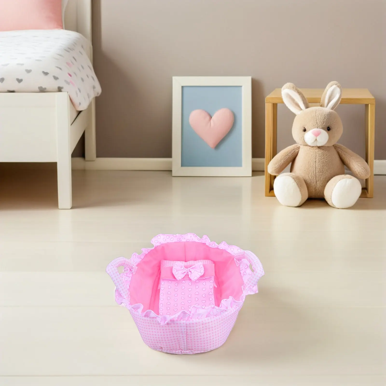 

Pink 35Cm Baby Bassinet Handheld Cradle Carrier Pillow Blanket Mini Furniture Dollhouse Scene Pretend Play Baby Crib Bed Carrier
