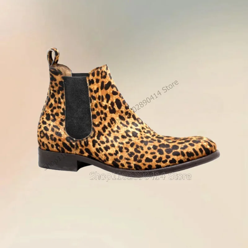 

Mixed Color Leopard Print Patchwork Ankle Boots Fashion Slip On Men Shoes Luxury Handmade Party Feast Banquet Men Casual Shoes