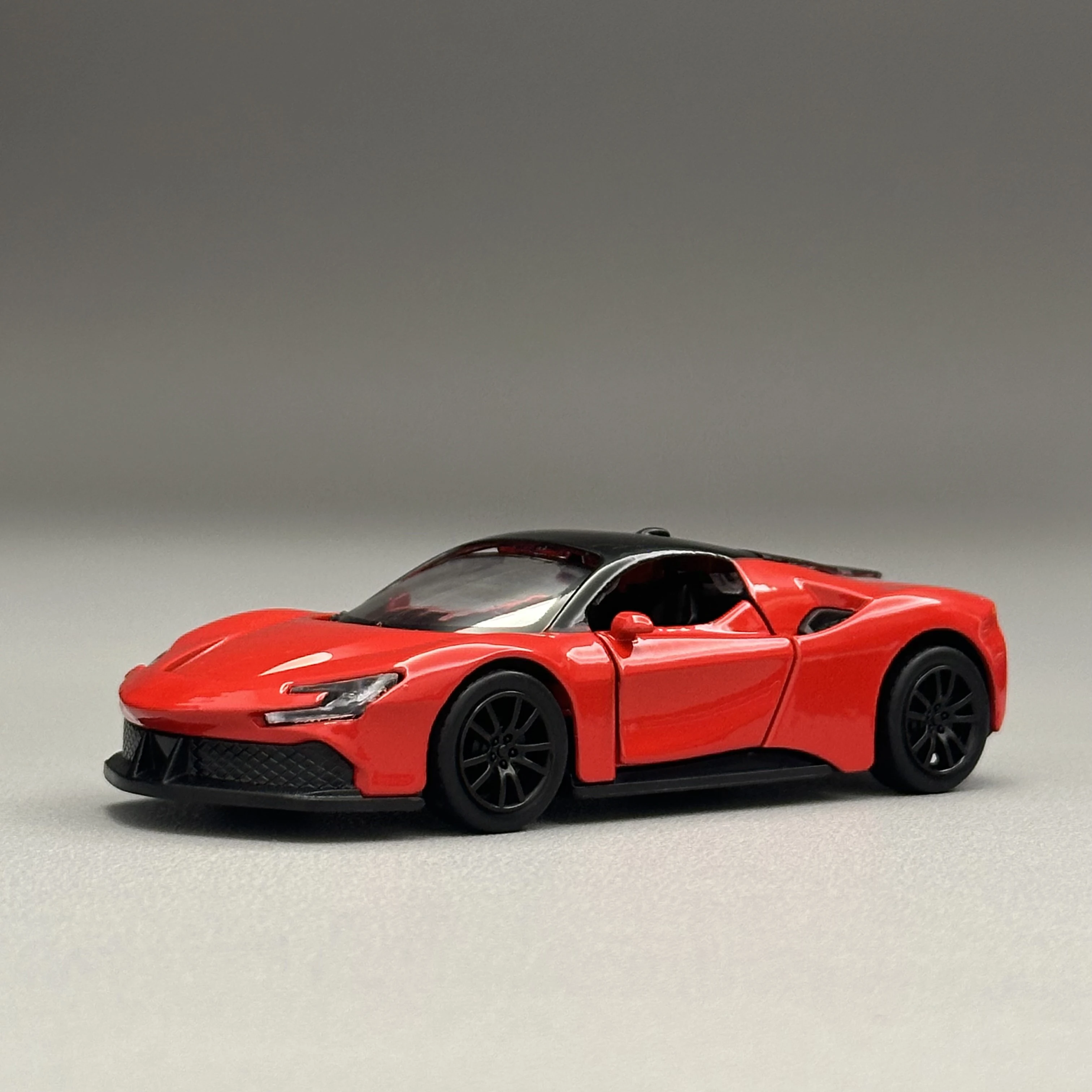 1/36 Scale SF90 Pull Back Diecast Alloy Toy Car Openable Doors Rear Hood Red Racing Supercar Collectible Gift for Boys Car Fans