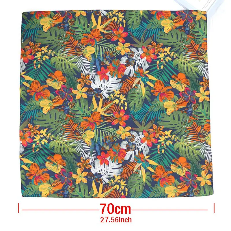 70cm Bandana Leaves Flowers Prints Hair Scarf for Women Paisley Kerchief Cotton Head Scarfs Shawl Wraps Neck Scarves for Lady