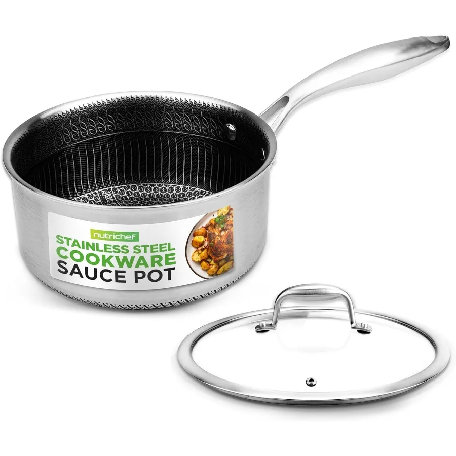 

2 QT Stainless Steel Sauce Pot Triply Kitchenware Sauce Pot with Glass Lid DAKIN Etching NonStick Coating Scratchresistant Rais