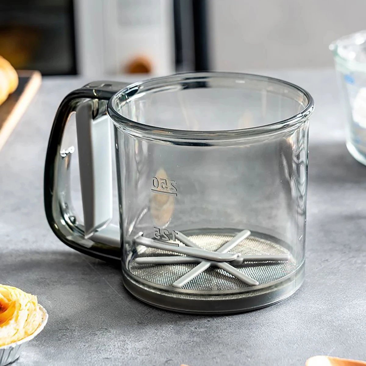 Küche Backen Kuchen Mehl Sieb 40 Mesh Halbautomatische Filter Sieb Mehl Sieb Mit Kapazität Skala