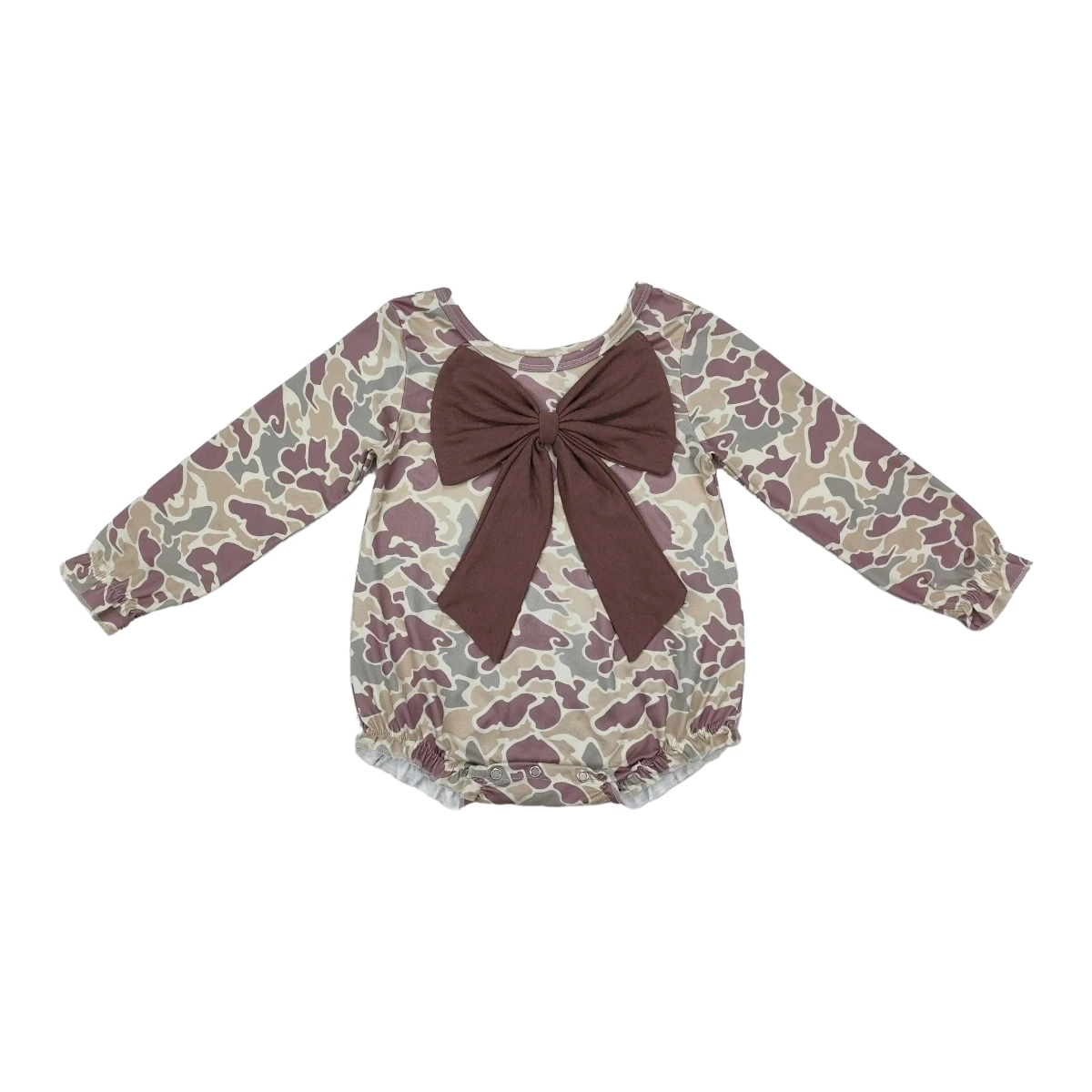 

Wholesale Boutique Newborn Baby Clothing Girl Clothes Bodysuit Autumn Green Camo Bow Design Fall Long Sleeve Girls Romper