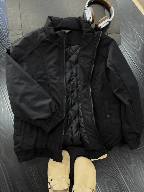 

Мужская зимняя рабочая куртка-бомбер из утолщенного хлопка в американском стиле, с воротником-стойкой, деконструированная, теплая, повседневная