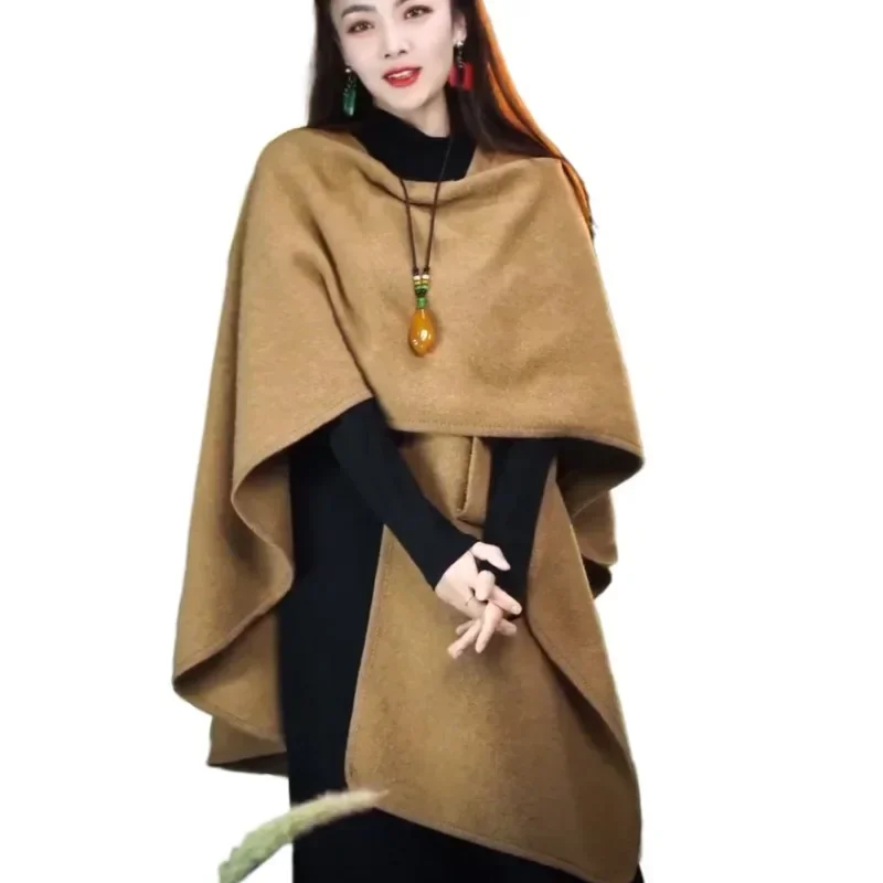 2024 New cashmere tassel capa poncho shawl scarf women wool top retro cheongsam cloak cape dress coat outside clothing bat shirt