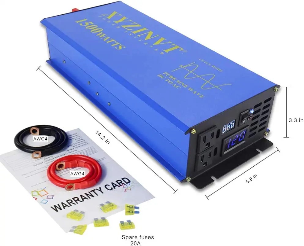 3KW Peak 1500W Pure Sine Wave Solar Power Inverter Battery Converter 12V/24V/36V/48V DC to 120V/220V/230V/240V AC Remote Control