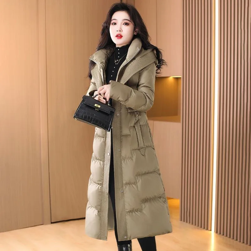 

New Winter Warm Down Cotton Jacket Advanced Womens, Korean Long Quilted Jackets, Female, Hooded Parker Overcoat Cotton Clothes