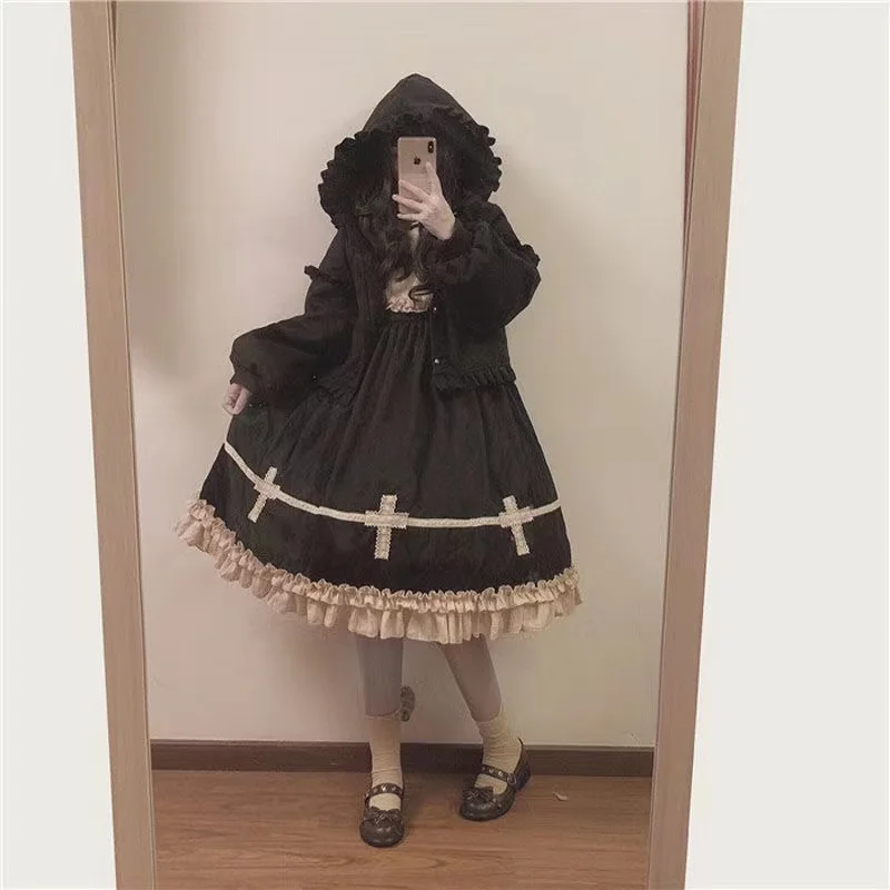 Plush Lolita Jacket Women Thickened Autumn And Winter Warm Short Coat Tweed Cape Cute Single Breasted Princess Kawaii Outwear