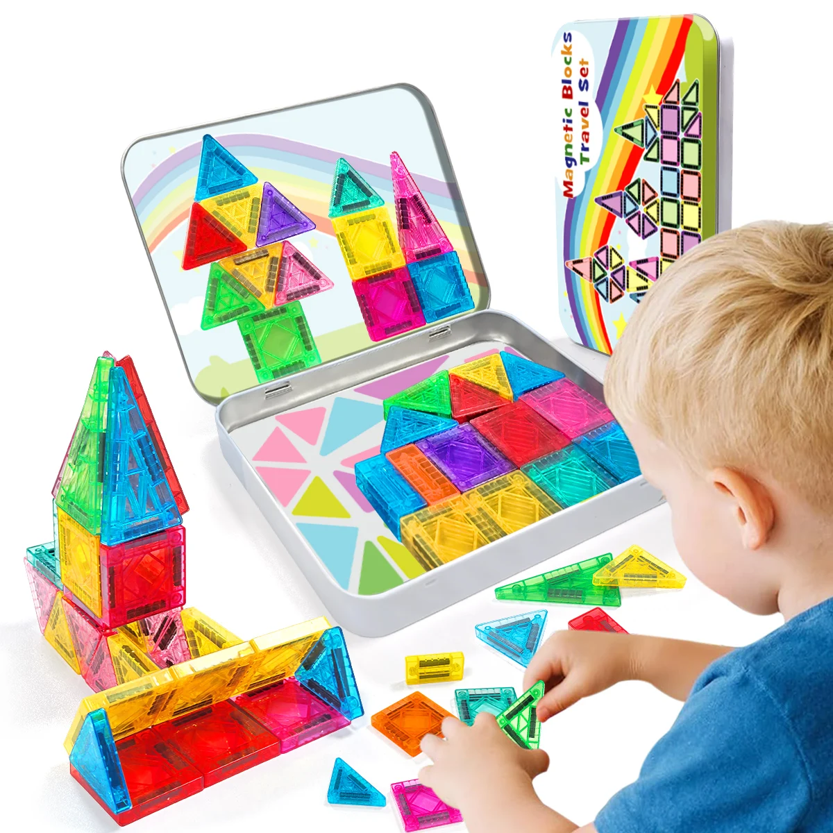 

62/68PCS Magnetic Building Blocks Construction Set DIY Montessori Sensory Educational Toy For Kids Gifts With Iron Box