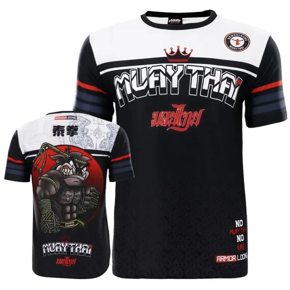 Thai Boxing Men's Quick-dry Breathable 3Dprinted Sports Tshirt Brazilian Jiujitsu Mixed Martial Arts Team Training with Children