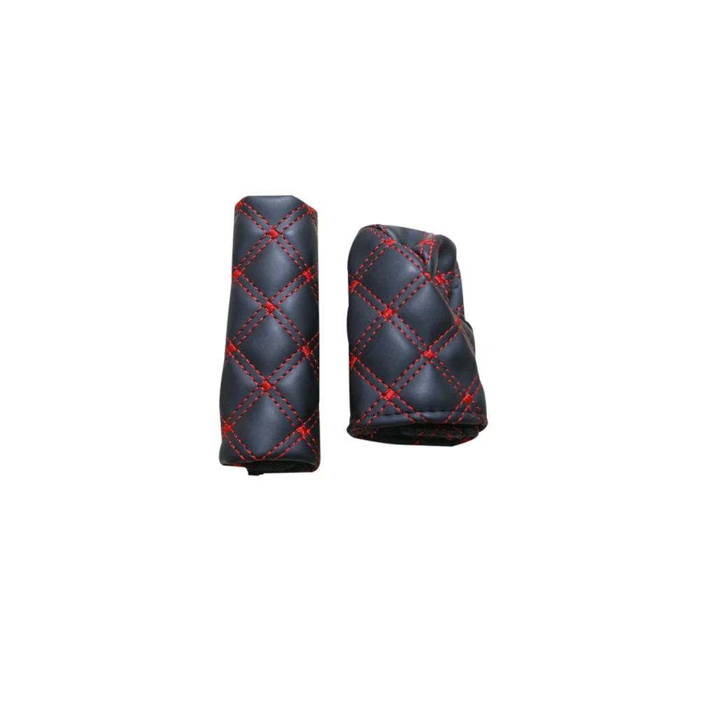 

Pu Handbrake Gear Knob Cover Set Red Black 12.5*4.5Cm 10*6.5Cm Double Sided Sticky Cloth Easy Install Knob Handbrake Cover