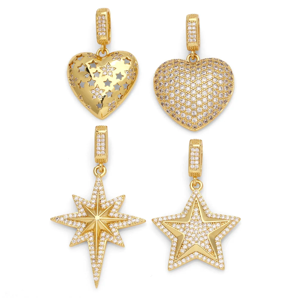 OCESRIO White Crystal Big Heart Pendant for Necklaces Copper Gold Plated Big Star Jewelry Making Supplies Wholesale pdtb604