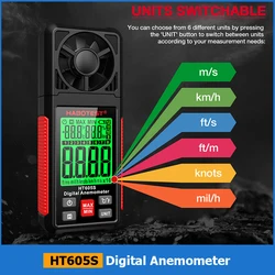 HT605S Digital Anemometer 0-12 Beaufort Scale Wind Speed Meter Air Flow Meter Air Velocity Gauge Temperature Humidity Meter