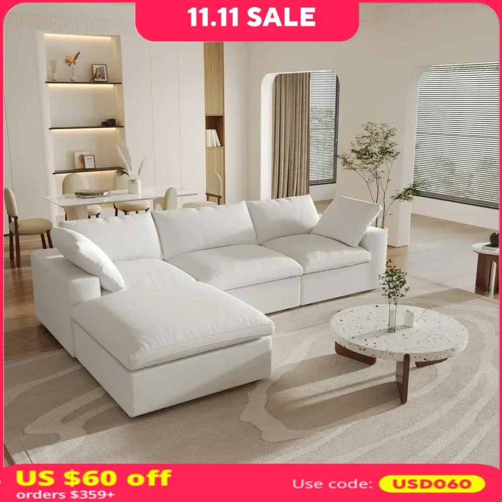 

Modular Sectional Sofa,120.45" Down Filled L Shaped Sofa Couch with Storage Ottoman,Minimalist Wide Deep Seat Couches