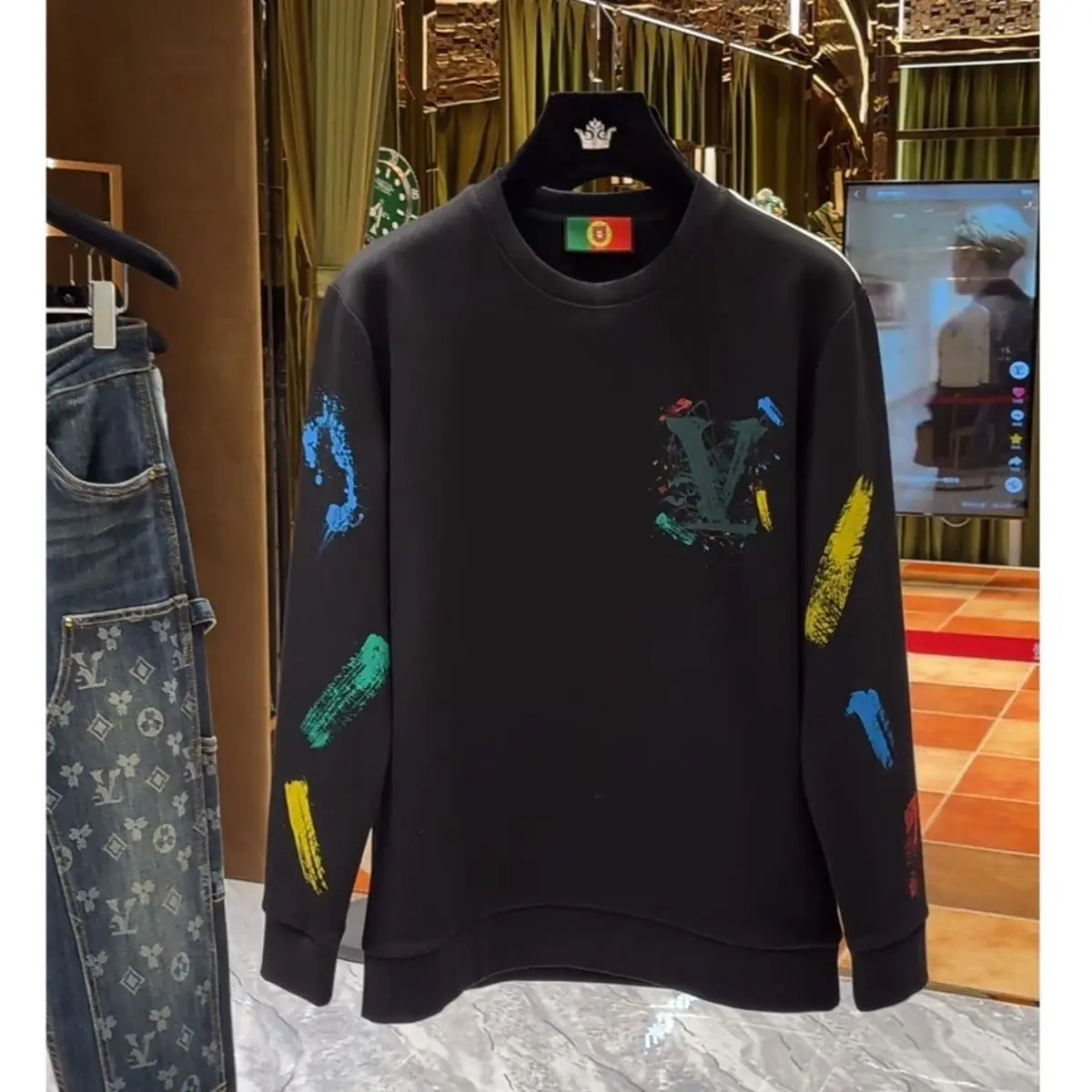 

Trendy brand spring, autumn and winter new T-shirt sweater trendy fashion versatile printed crew neck long-sleeved sweater