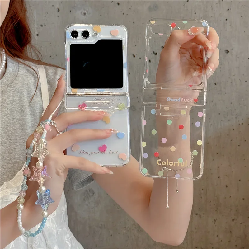 Casing ponsel Polka Dot hati warna-warni gaya Ins untuk Samsung Galaxy ZFlip6 4 3 penutup keras untuk Flip5 Flip3 Flip4 braket cangkang padat