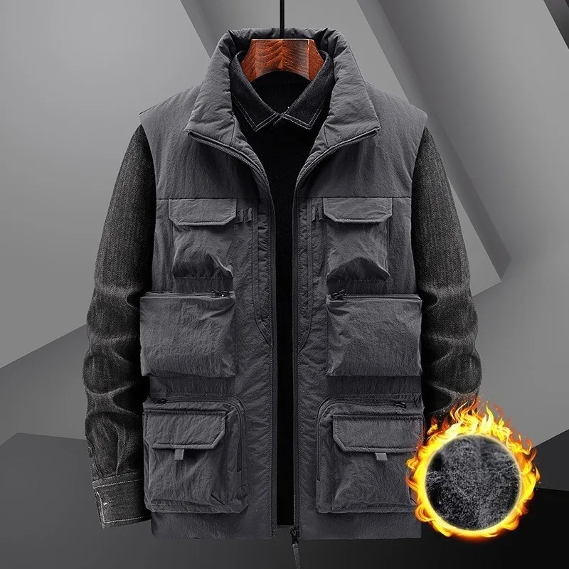 

Men'sKeep Warm Fleece Work Sleeveless Jacket Windbreaker Many Pocket Jacket Winter Sleeveless Cycling Hiking Outdoor Jackets