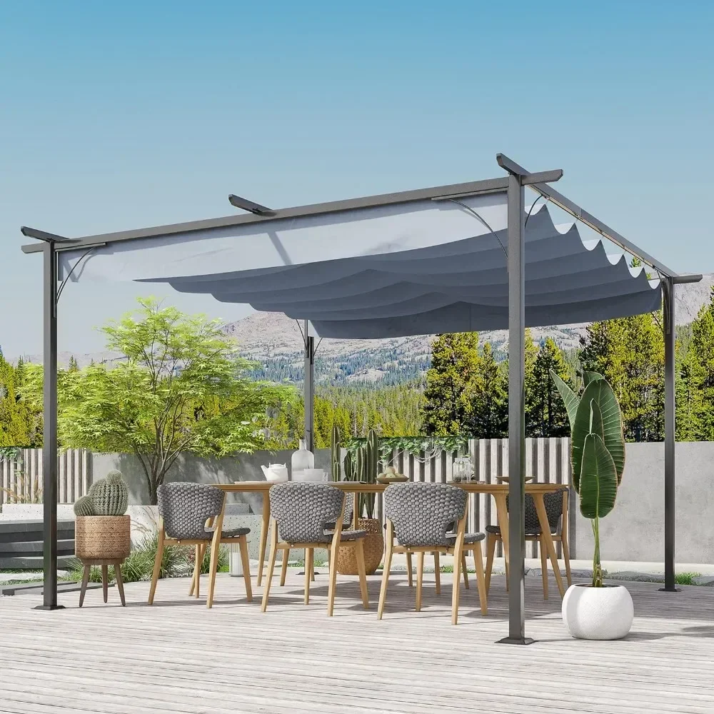 

11.5' x 11.5' Outdoor Retractable Pergola Canopy, Metal Patio Shade Shelter for Backyard, Porch Party, Garden, Grill Gazebo