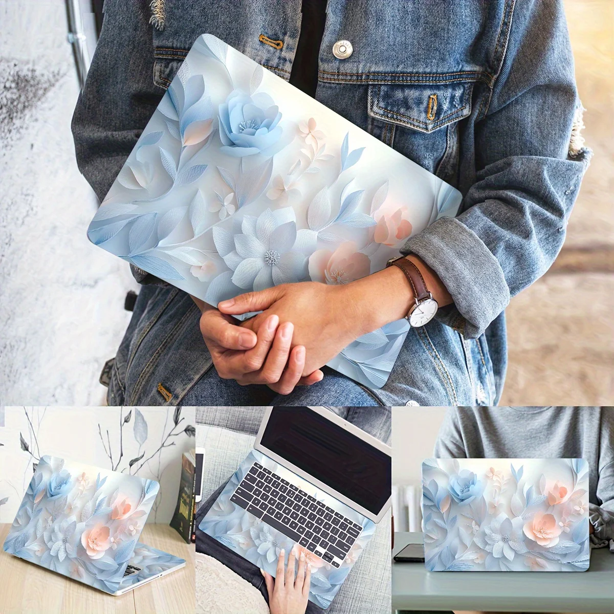 Paquete de 2 pegatinas para portátiles con estampado floral, vinilo impermeable y resistente a los arañazos para cuadernos, tabletas, iPads, decoración protectora