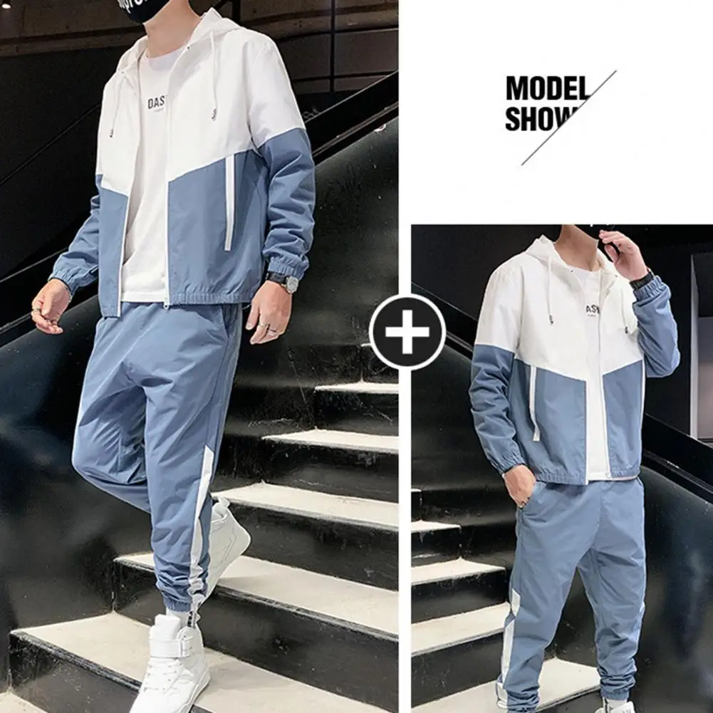 New Spring Men Casual Sets Mens Hooded Tracksuit Sportswear Jackets+Pants 2 Piece Sets Hip Hop Running Sports Suit 3XL