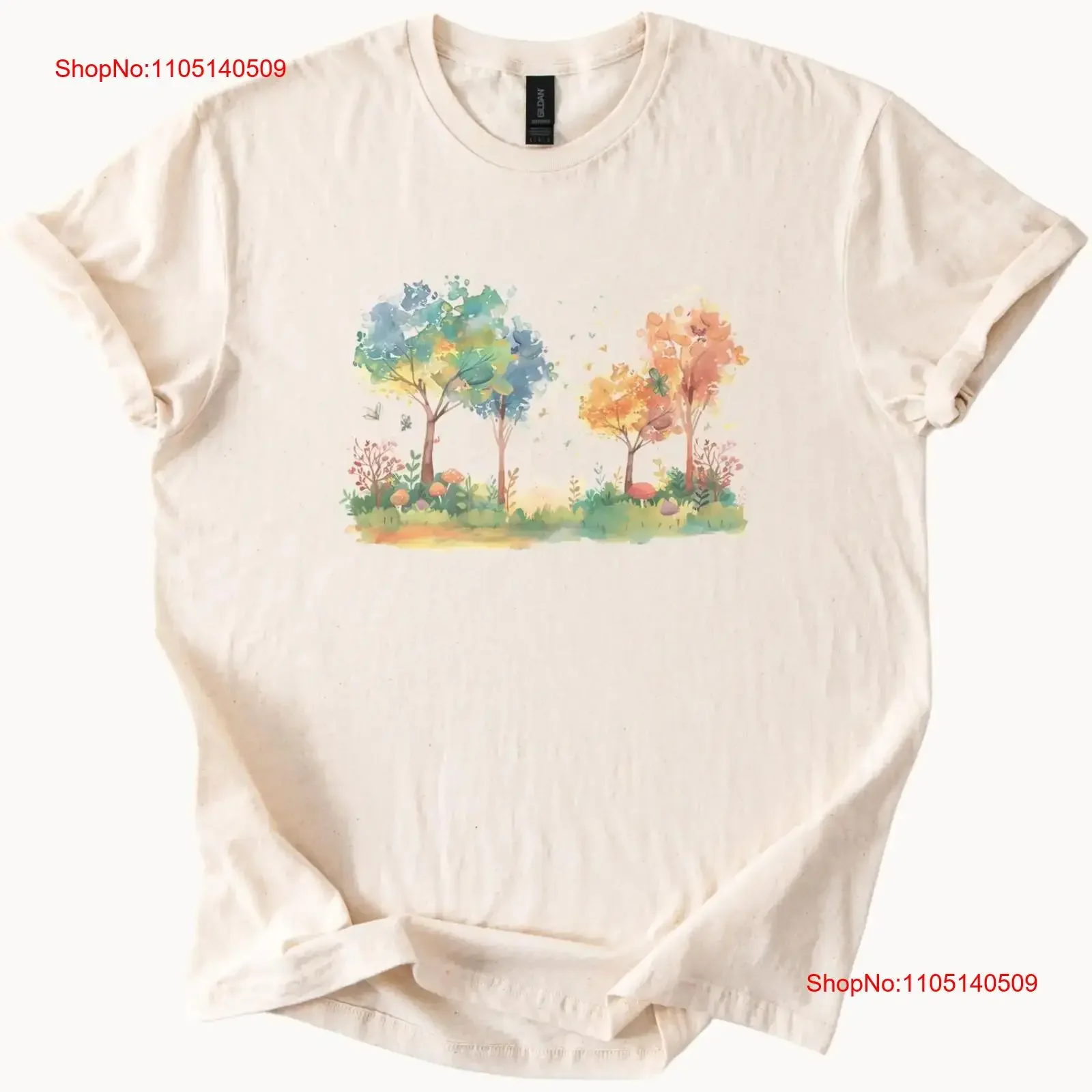 تي شيرت بألوان مائية للغابات لمحبي الطبيعة وحيوانات الغابات من Cottagecore ملابس مصممة كلاسيكية مغسولة ملابس الشارع قابلة للتنفس #1