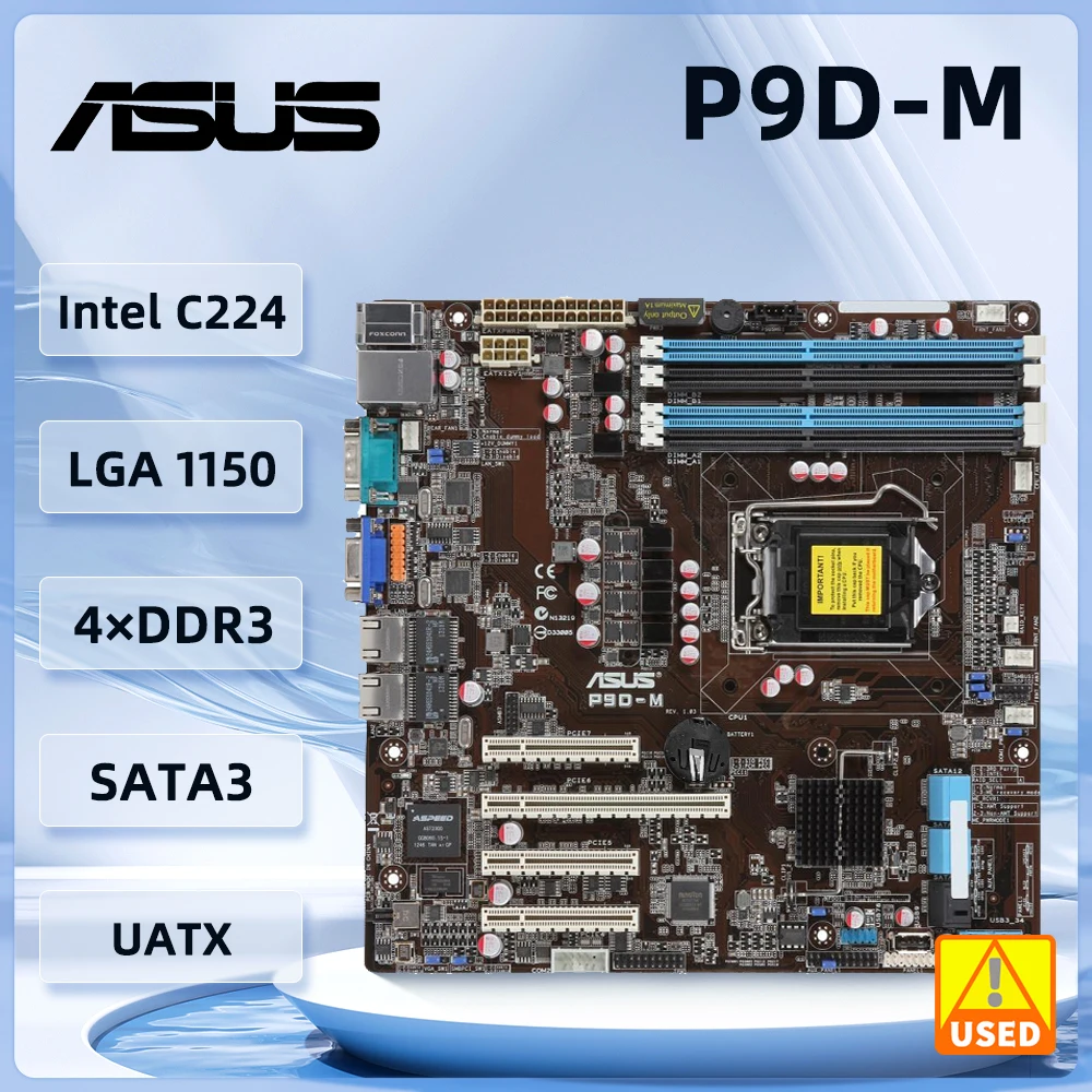 ASUS P9D-M Motherboard Servers LGA 1150  Intel C224 DDR3 32GB support Core i3/Xeon E3-1200 v3 ATX